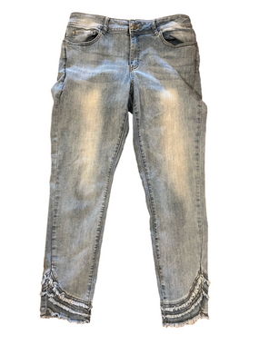 Charlie B Frayed Layered Fringe Hem Straight Cropped Jeans Light Blue Size 10